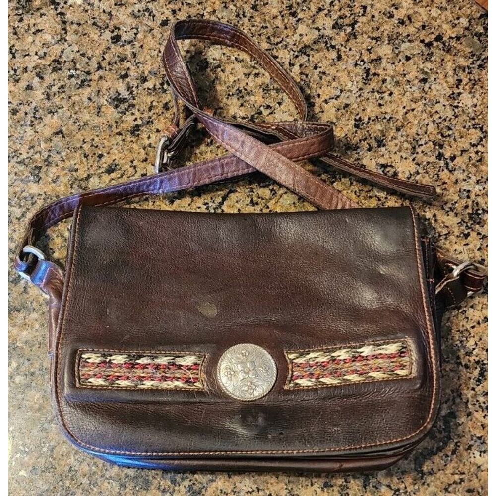 Vintage Force Ten West Purse Handmade Genuine Leather Brown Woven Rope Detail